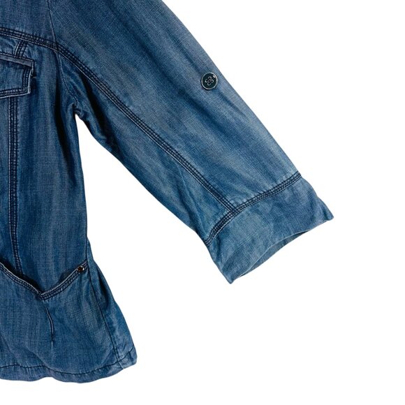 utility denim blue jean style jacket in Tencel  3/4 sleeve size 11 San Francisco - Picture 12 of 16